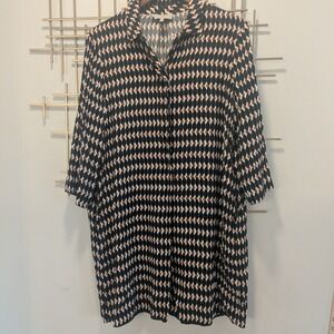 Hobbs London Geometric Print Collared Shirt Dress Black White Rust Womens US 10